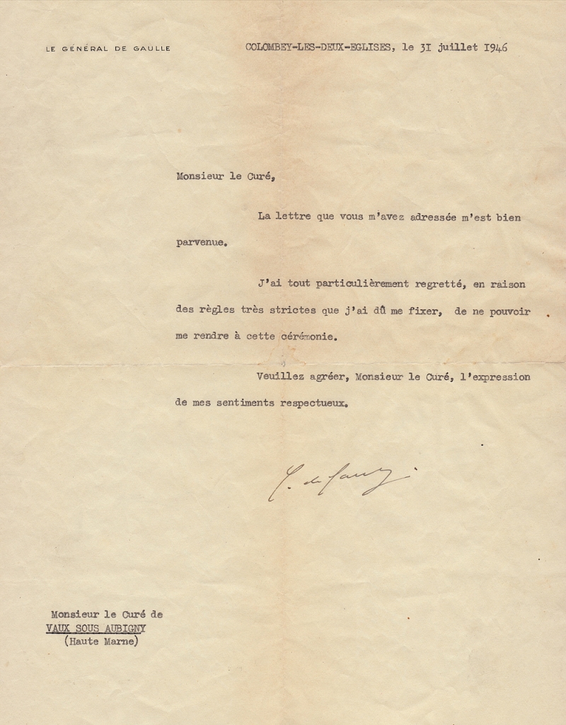 Signature De Gaulle | Autographes Des Siècles